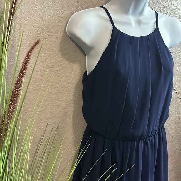 #105 I.N. San Francisco Navy blue sleeveless flutter, dress size Small - Picture 4 of 8